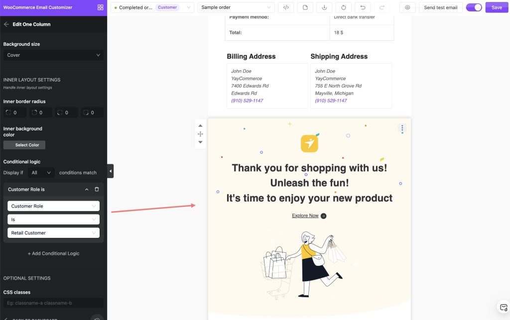 set up the conditional logic for retail customer