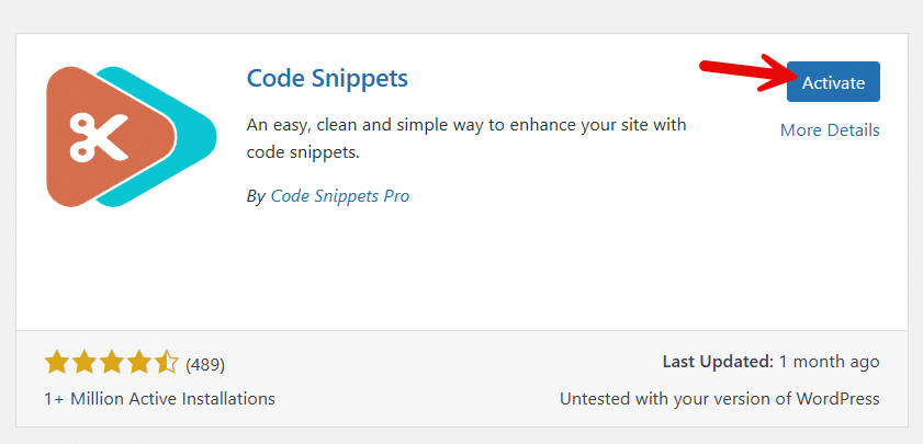 activate code snippets plugin