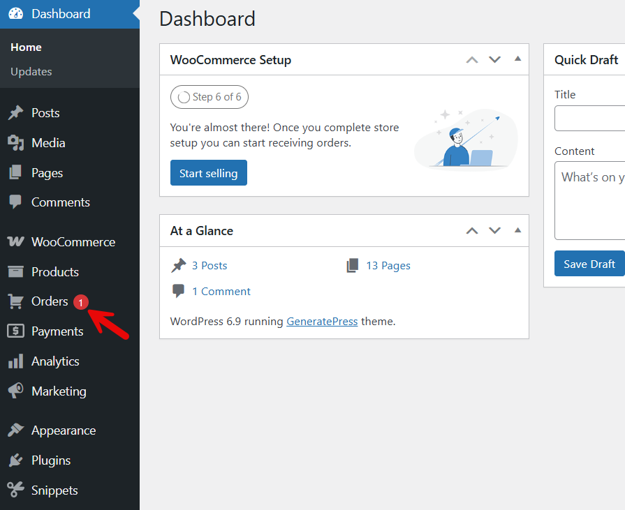 orders on top-level menu