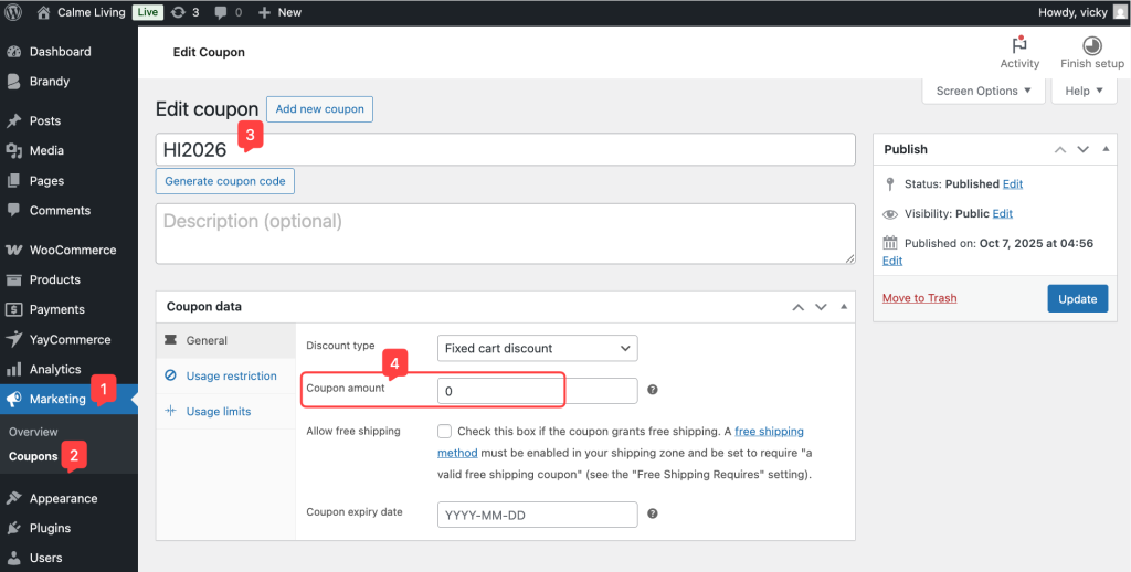 Create a new coupon code