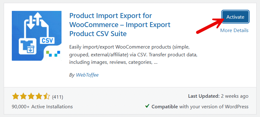 activate Product Import Export for WooCommerce