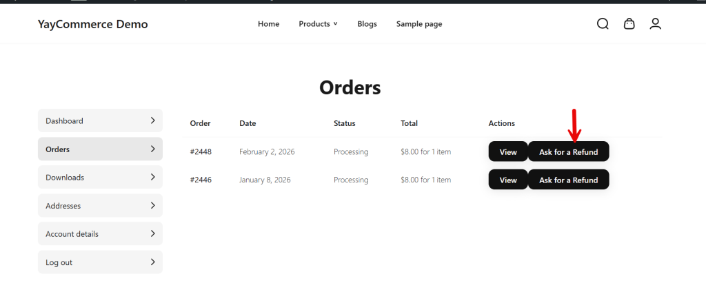 ask for refund - Add a Refund Request Button to WooCommerce