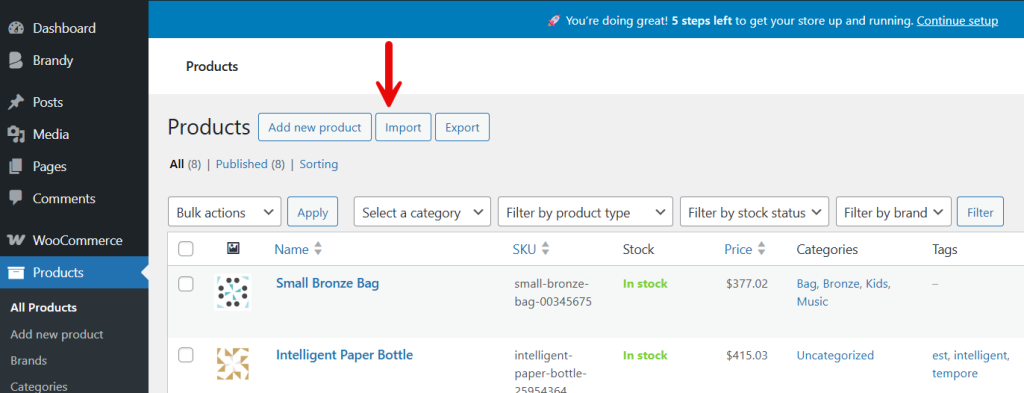 import woocommerce products - Migrate from Shopify to WooCommerce