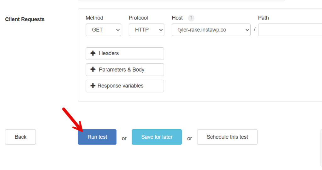 run test - stress test a WordPress website