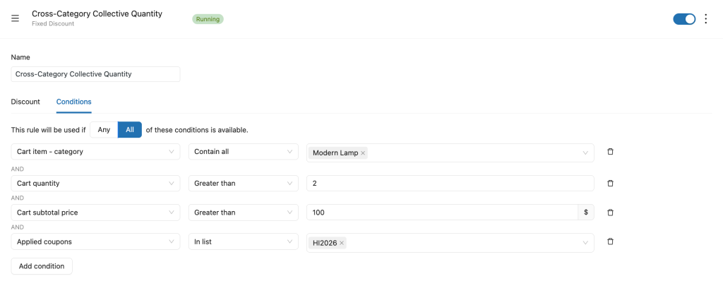 set up cross category collective quantity