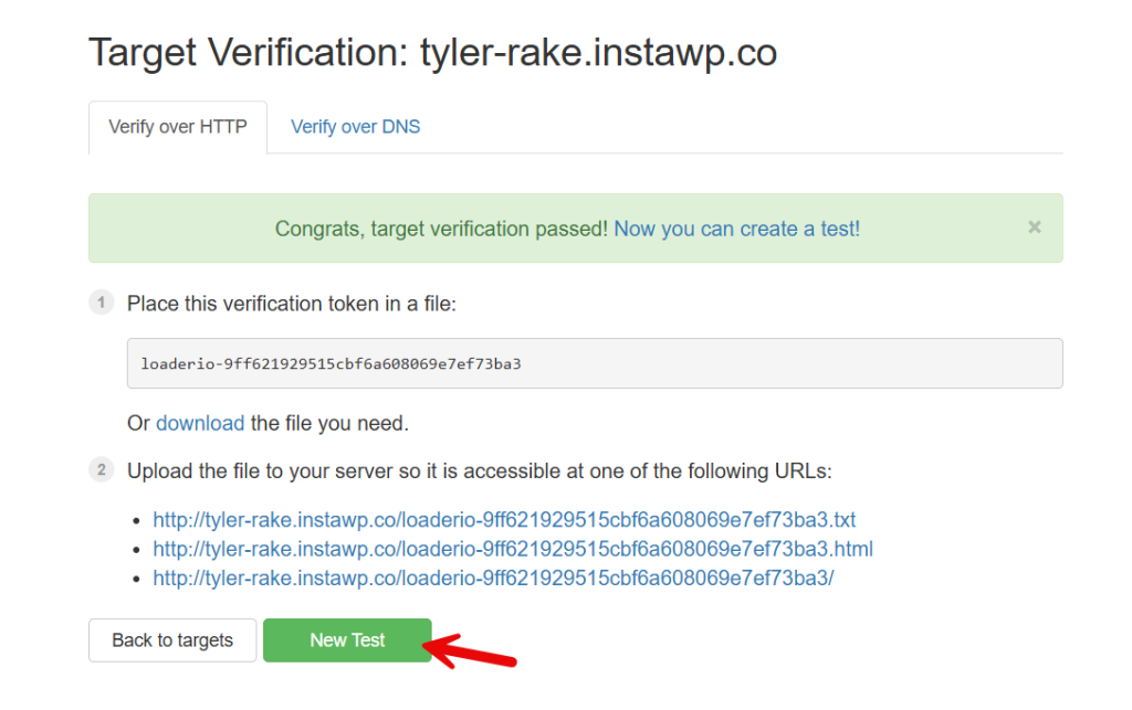 target verified - stress test a WordPress website