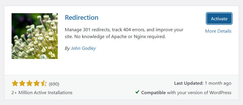 activate redirection plugin