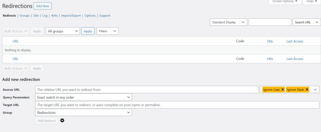 redirection dashboard - create a vanity URL in WordPress