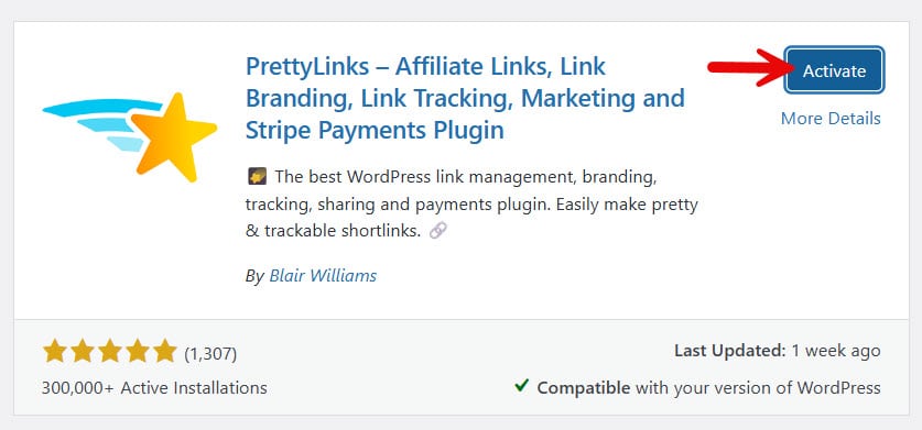 activate pretty links plugin