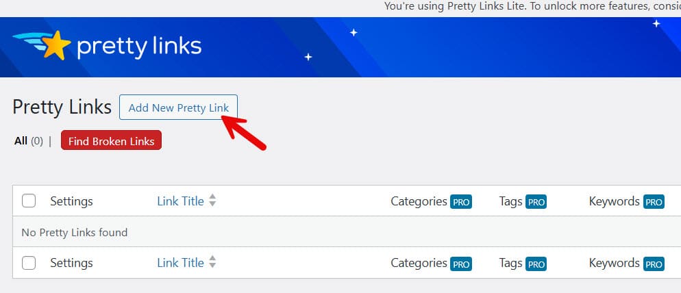 add a new pretty link
