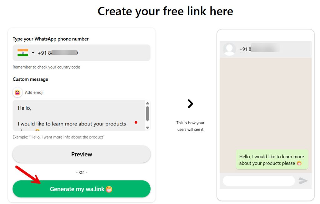 create whatsapp link