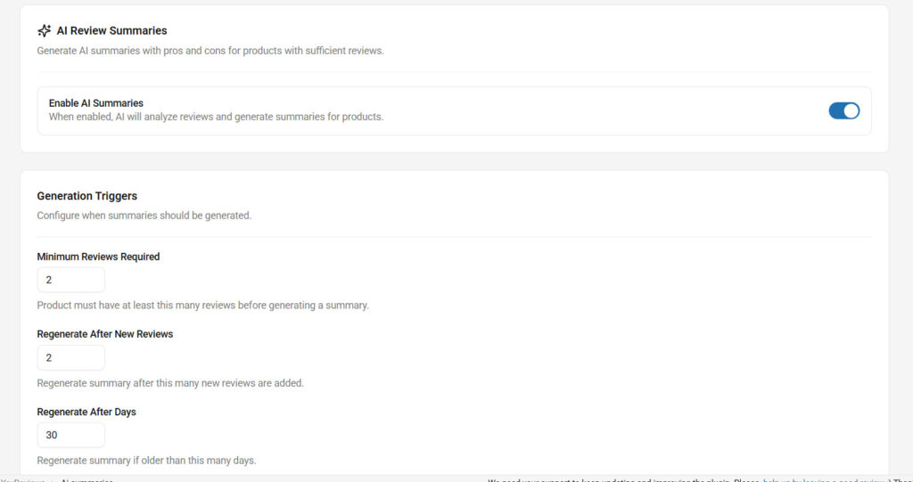 ai summary settings