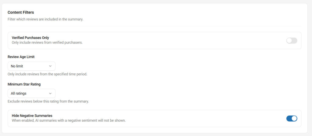 content filters - Add Review Summaries to WooCommerce Store