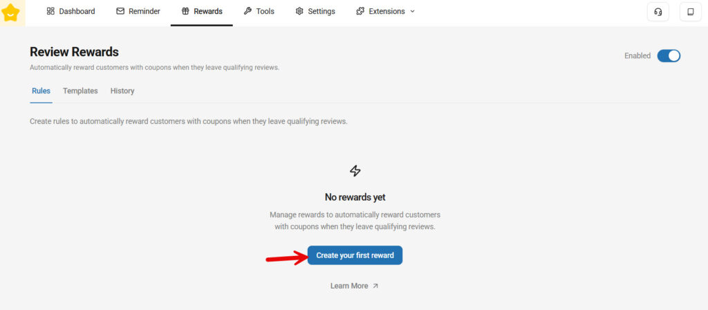 create your first reward - woocommerce product reviews