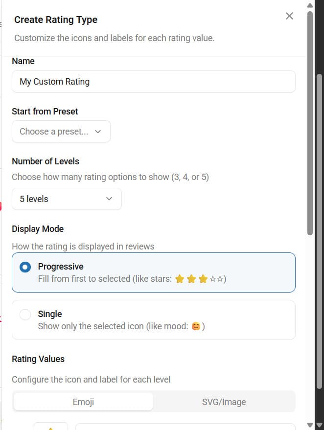 review creation wizard