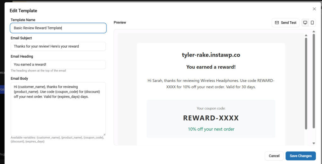 reward email - woocommerce product reviews