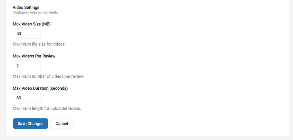 video settings - WooCommerce Photo Reviews