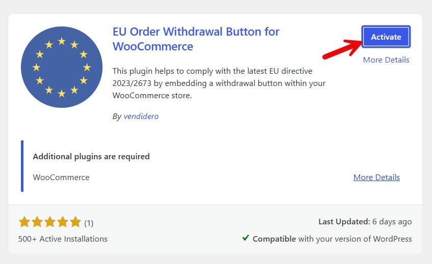 activate EU Order Withdrawal Button for WooCommerce
