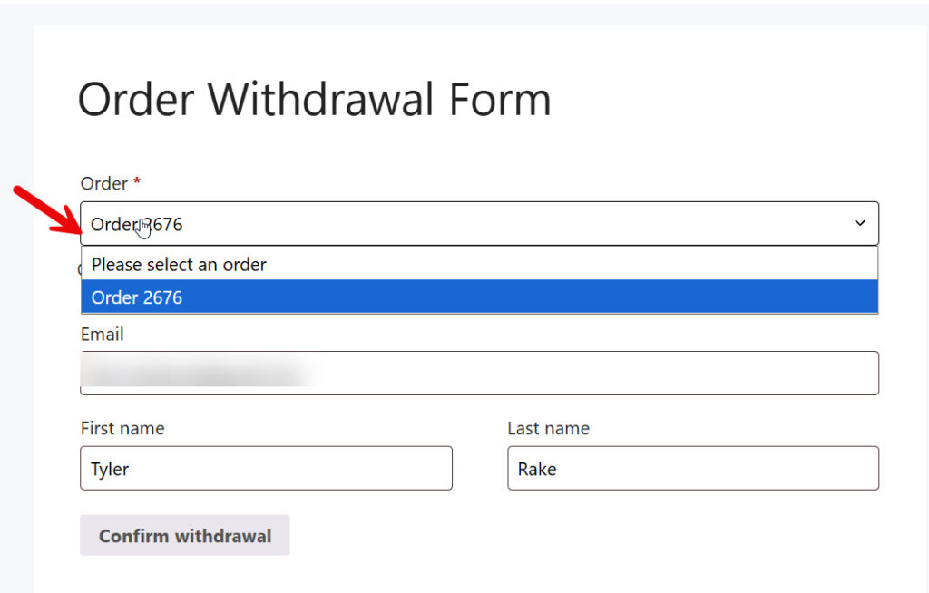 choose order - Insert or Manage an Order Withdrawal Button in WooCommerce