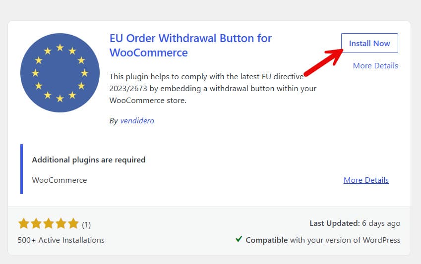 install EU Order Withdrawal Button for WooCommerce