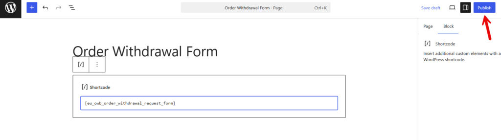 publish order withdrawal page