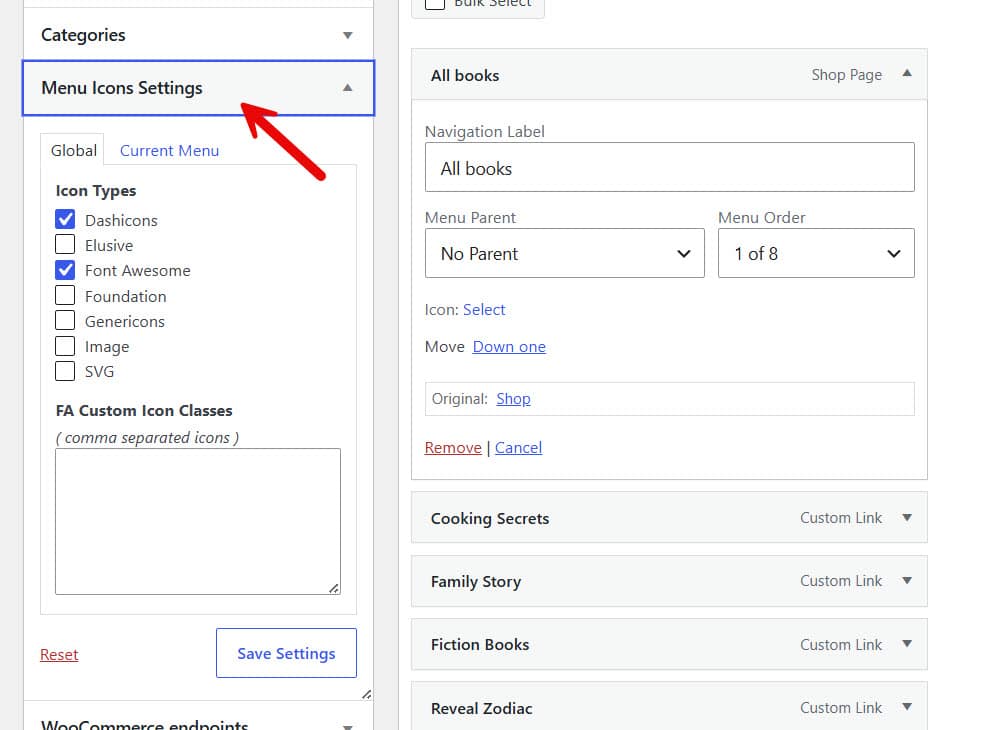 menu icon settings