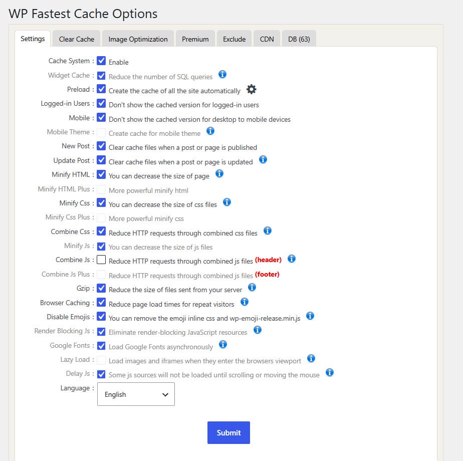 wpfc general settings