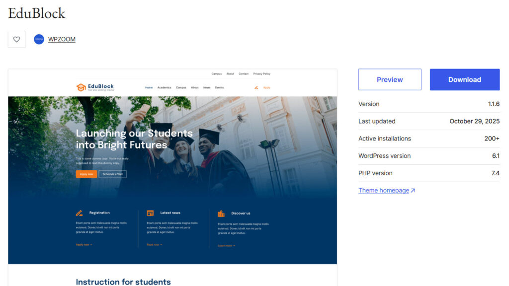 EduBlock - WordPress education themes