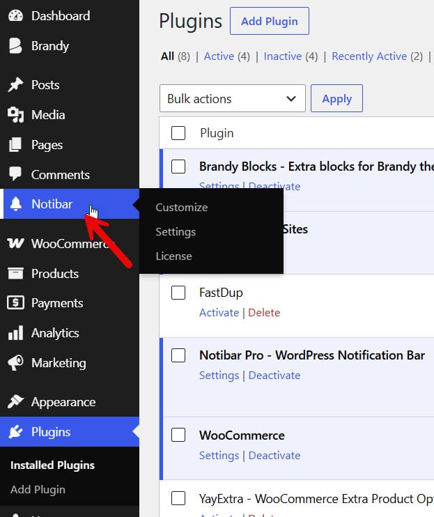 notibar settings