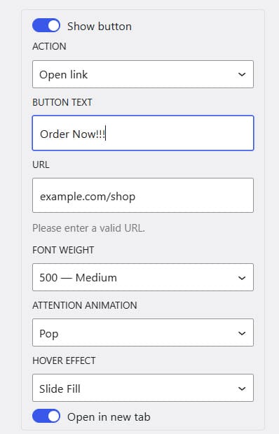 configured button text