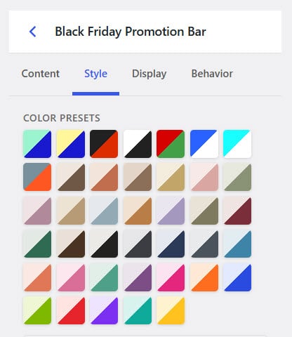 presets - create a notification bar in WordPress