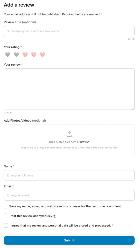 add a review to product page
