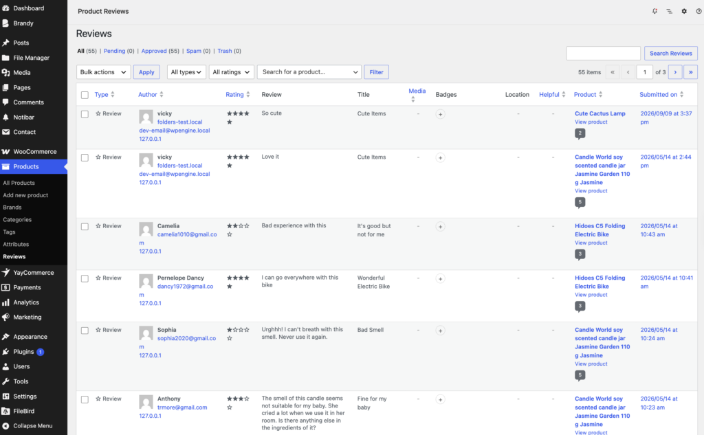 manage reviews on WP