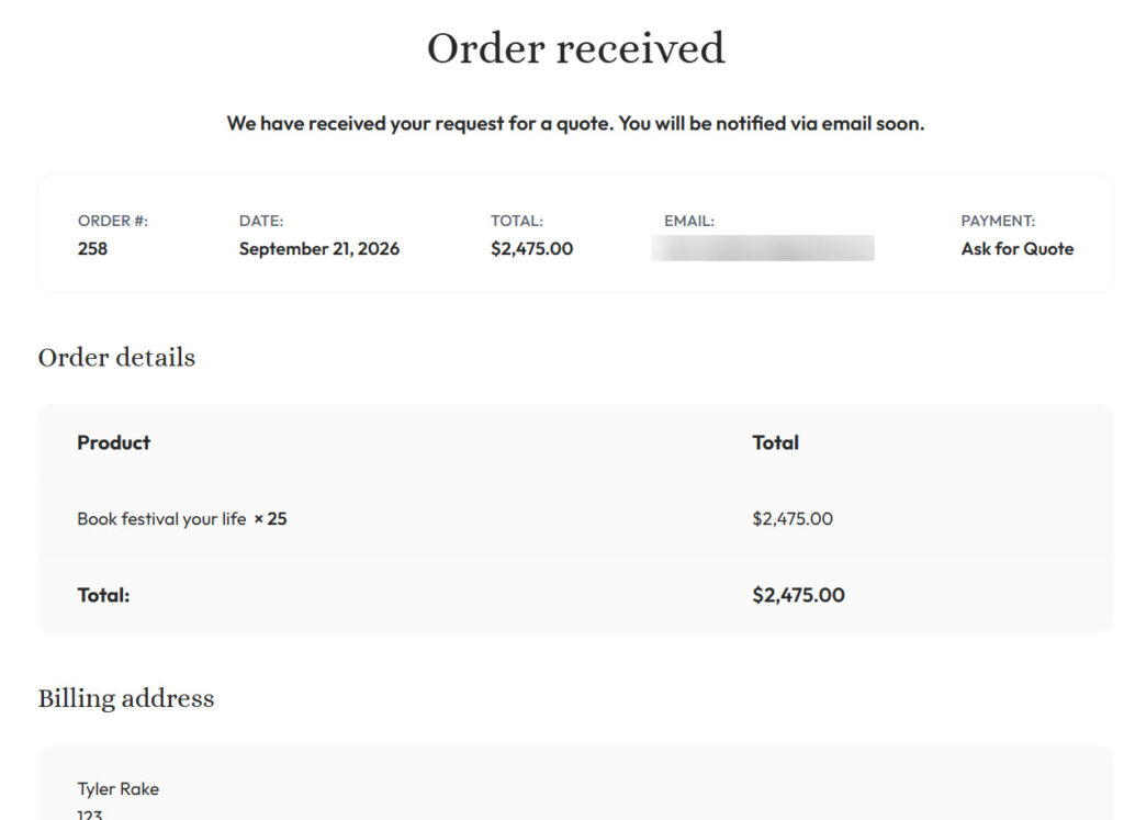 order confirmed - Add a request a quote button to your WooCommerce store