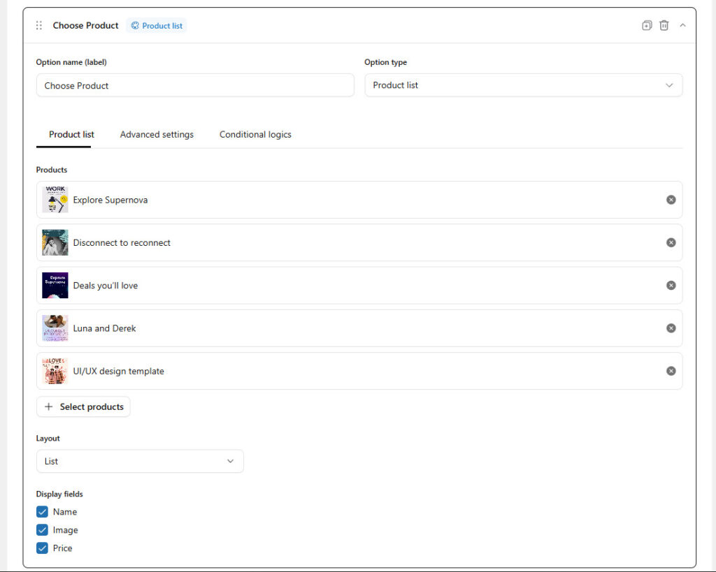 product list element