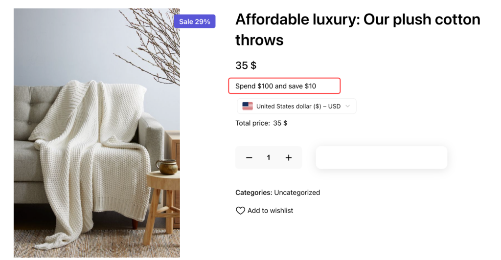 product page with discount