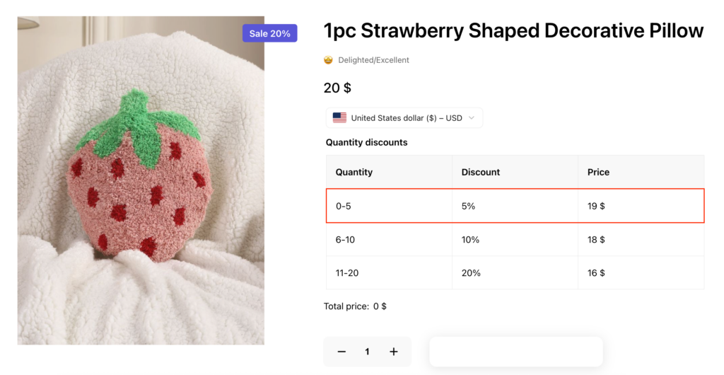 product page with tiered pricing table