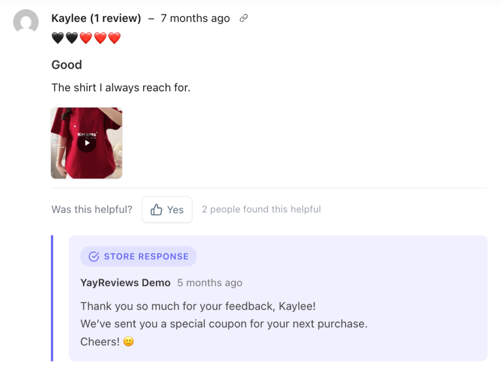 store response to review
