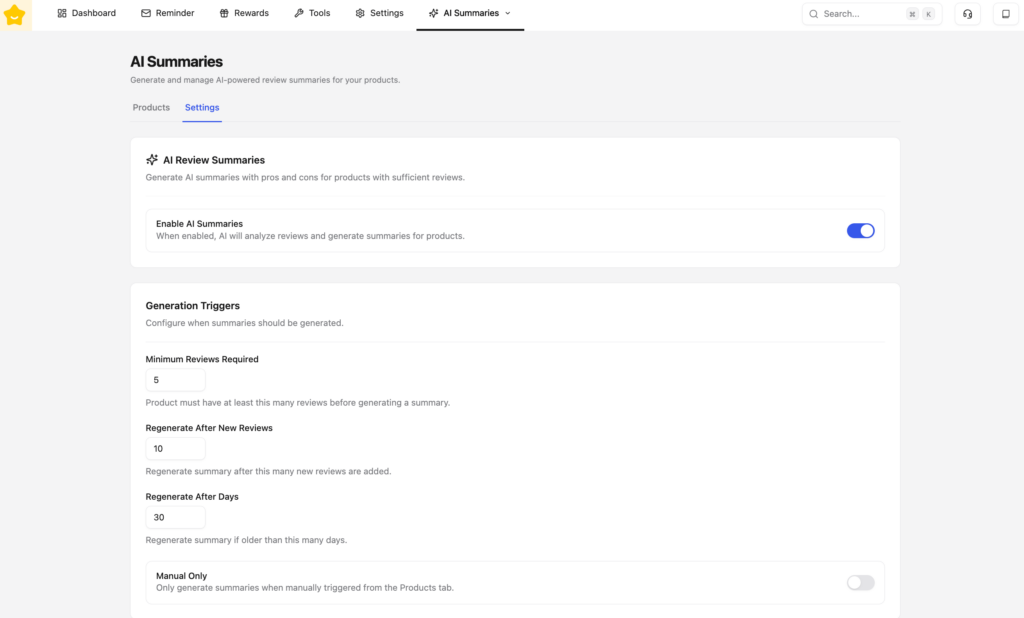 enable AI Review Summaries