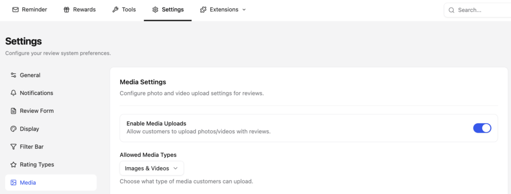 enable media uploads on reviews